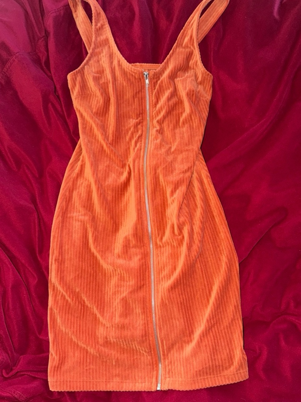 No Boundaries Orange Velvet Zip-Front Mini Dress